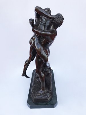 Bronze Sculpture with Hercules and Antaeus with Marble Base, 20th-Century-WIM-1145249