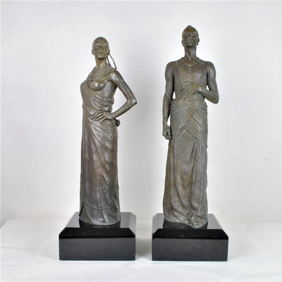 Bronze Sculptures, Maasai Couple, 20th Century, Set of 2-SYQ-847001