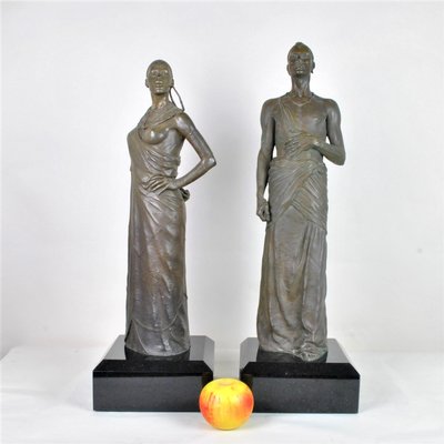 Bronze Sculptures, Maasai Couple, 20th Century, Set of 2-SYQ-847001