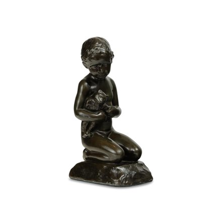 Bronze Sitting Boy with Teddy Bear by Elna Borch for Just Andersen, Denmark-GCQ-2036516