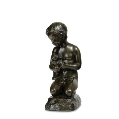 Bronze Sitting Boy with Teddy Bear by Elna Borch for Just Andersen, Denmark-GCQ-2036516