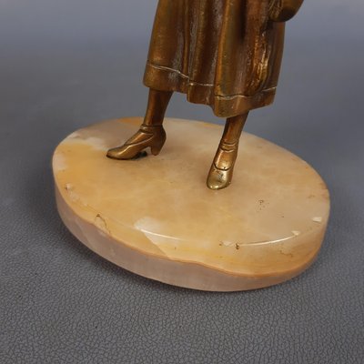 Bronze Statue of Female Dancer with Shawl on Marble Base, 1940s-PWG-2024724