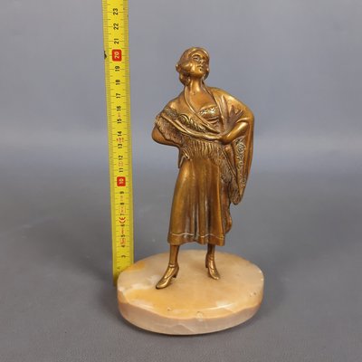 Bronze Statue of Female Dancer with Shawl on Marble Base, 1940s-PWG-2024724