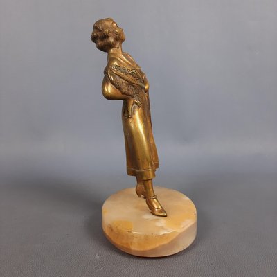 Bronze Statue of Female Dancer with Shawl on Marble Base, 1940s-PWG-2024724