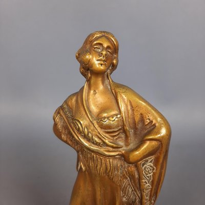 Bronze Statue of Female Dancer with Shawl on Marble Base, 1940s-PWG-2024724