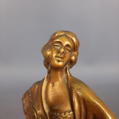 Bronze Statue of Female Dancer with Shawl on Marble Base, 1940s-PWG-2024724