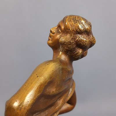 Bronze Statue of Female Dancer with Shawl on Marble Base, 1940s-PWG-2024724