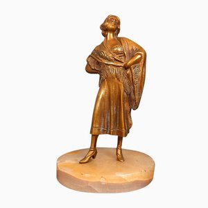 Bronze Statue of Female Dancer with Shawl on Marble Base, 1940s-PWG-2024724