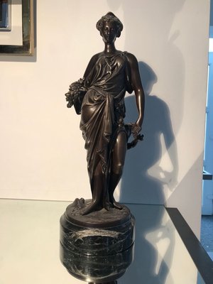 Bronze Statue with Black Marble Base by Auguste Moreau, 19th Century-XQY-843823