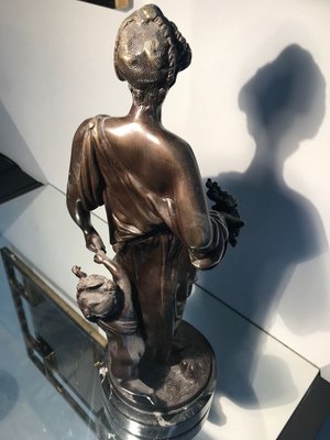 Bronze Statue with Black Marble Base by Auguste Moreau, 19th Century-XQY-843823