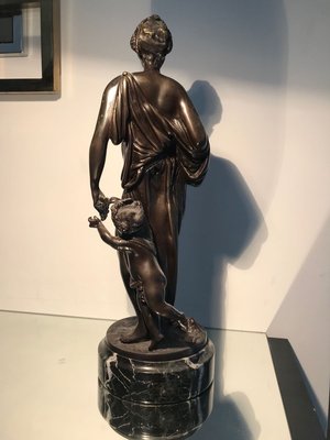 Bronze Statue with Black Marble Base by Auguste Moreau, 19th Century-XQY-843823