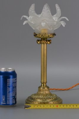 Bronze Table Lamp with Flower Shaped Glass Shade-KEG-1105699