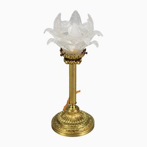 Bronze Table Lamp with Flower Shaped Glass Shade-KEG-1105699