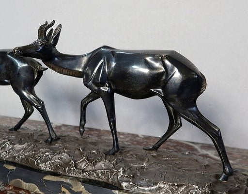 Bronze Two Gazelles Sculpture by I. Rochard-RVK-1123565