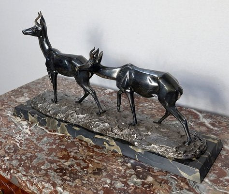 Bronze Two Gazelles Sculpture by I. Rochard-RVK-1123565