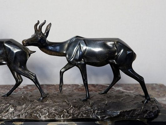 Bronze Two Gazelles Sculpture by I. Rochard-RVK-1123565