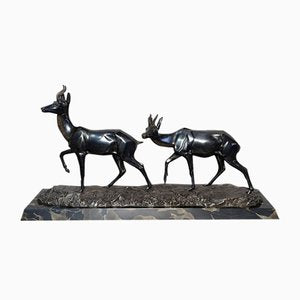 Bronze Two Gazelles Sculpture by I. Rochard-RVK-1123565