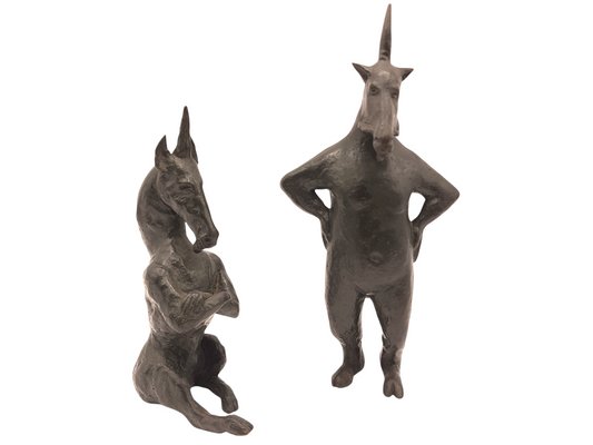 Bronze Unicorn Sculptures, Set of 2-TCS-1146052