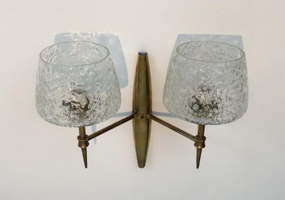 Bronze Wall Lights with Worked Glass Reflectors from Stilnovo, Set of 2-BA-1365792