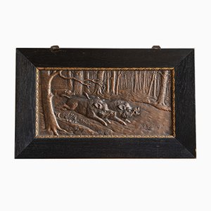 Bronze Wild Boar Relief Plaque by H Henjes, 1880-ZZH-1020037