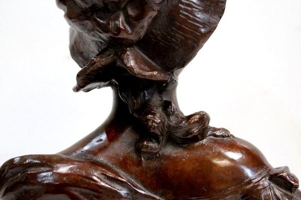 Bronze Woman with Hat by Meslais, Early 20th Century-RVK-914716