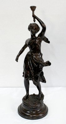 Bronze Woman with Torch by Rousseau, Late 19th Century-RVK-1060328