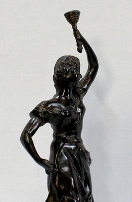 Bronze Woman with Torch by Rousseau, Late 19th Century-RVK-1060328