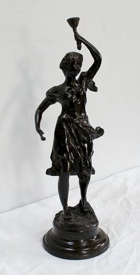 Bronze Woman with Torch by Rousseau, Late 19th Century-RVK-1060328