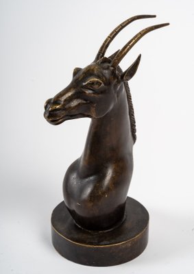 Bronzed Cast Iron Sculpture of Oryx Head, Early 20th Century-UQL-1330778