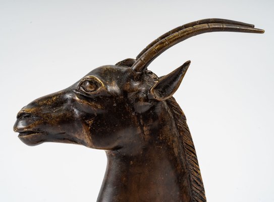 Bronzed Cast Iron Sculpture of Oryx Head, Early 20th Century-UQL-1330778