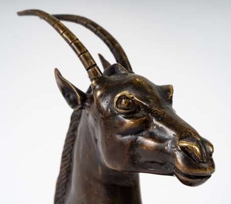 Bronzed Cast Iron Sculpture of Oryx Head, Early 20th Century-UQL-1330778