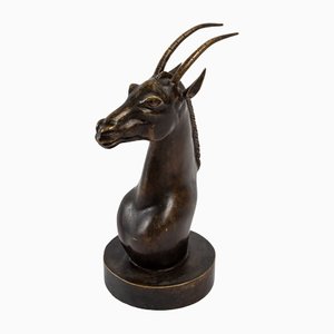 Bronzed Cast Iron Sculpture of Oryx Head, Early 20th Century-UQL-1330778