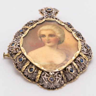 Brooch in Gold and Silver with Hand Painted Portrait, 1850-NEL-1800218