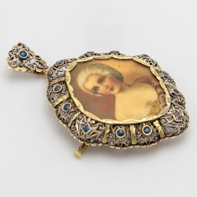 Brooch in Gold and Silver with Hand Painted Portrait, 1850-NEL-1800218