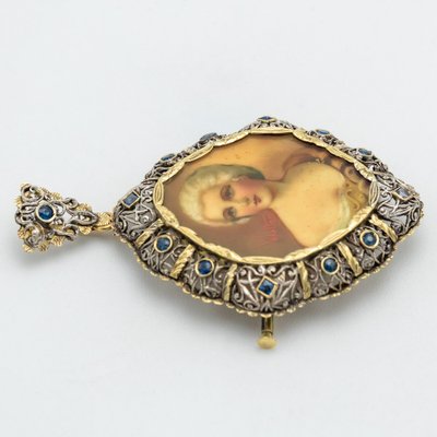 Brooch in Gold and Silver with Hand Painted Portrait, 1850-NEL-1800218