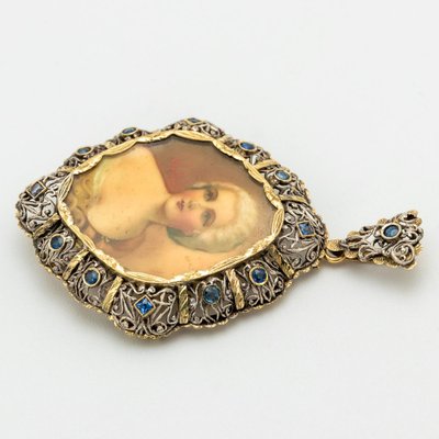 Brooch in Gold and Silver with Hand Painted Portrait, 1850-NEL-1800218