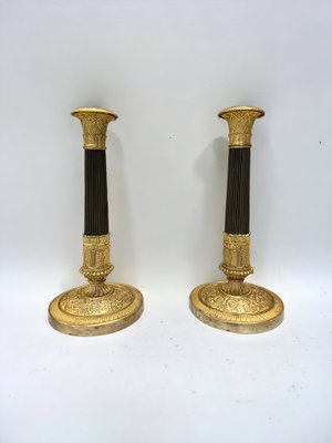 Brown and Patinated Bronze Candlesticks, Set of 2-AXR-1754632