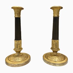 Brown and Patinated Bronze Candlesticks, Set of 2-AXR-1754632