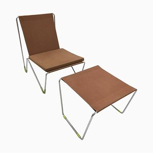 Brown Bachelor Chair & Stool by Panton Verner for Fritz Hansen, 1950s, Set of 2-UCH-1224726