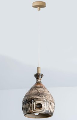 Brown Beige Ceramic Pendant Light, Denmark, 1970s-VDW-1756146