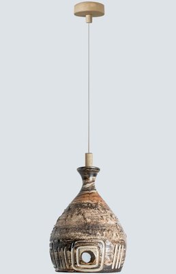 Brown Beige Ceramic Pendant Light, Denmark, 1970s-VDW-1756146