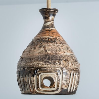 Brown Beige Ceramic Pendant Light, Denmark, 1970s-VDW-1756146