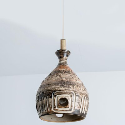 Brown Beige Ceramic Pendant Light, Denmark, 1970s-VDW-1756146