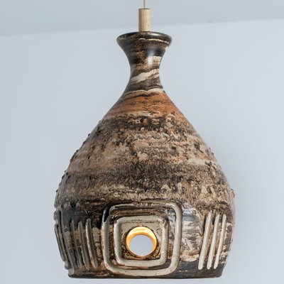 Brown Beige Ceramic Pendant Light, Denmark, 1970s-VDW-1756146