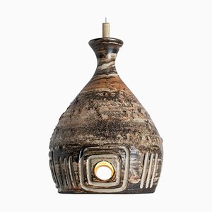 Brown Beige Ceramic Pendant Light, Denmark, 1970s-VDW-1756146