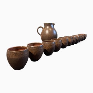 Brown Bottle Set by Rudi Stahl for Studiokeramik Krug & Cup, Germany, Set of 12-PBW-1821226