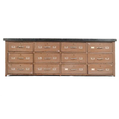 Brown Cabinet with Wooden Top and Metal Drawers-NQ-624940