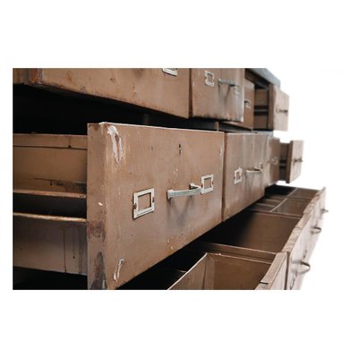 Brown Cabinet with Wooden Top and Metal Drawers-NQ-624940