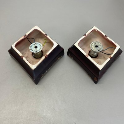 Brown Ceramic Fat Lava Wall Lights attributed to Pan Ceramics, Germany, 1970s, Set of 2-QZ-1735702