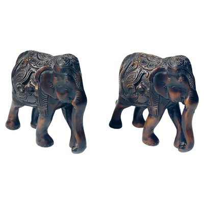 Brown Color Ceramic Elephants Sculptures, France, 1970s, Set of 2-UR-1423234